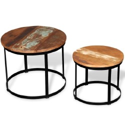 Kavos staliuko komplektas, 2d., perdirbtos medienos masyvas, apvalus - Žurnaliniai (kavos) staliukai