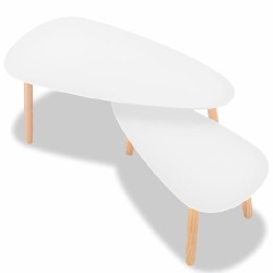 Kavos staliukų komplas, masyvi pušies mediena, baltas - Žurnaliniai (kavos) staliukai