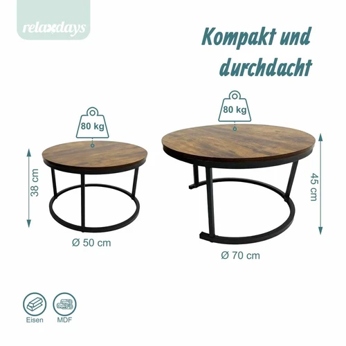 Kavos staliukų komplektas Relaxdays, 2 vnt, 70 × 45 × 70 cm - Žurnaliniai (kavos) staliukai