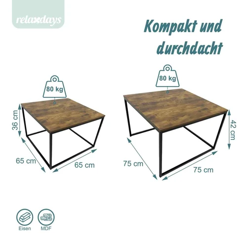 Kavos staliukų komplektas Relaxdays, 2 vnt, 75 × 42 × 75 cm - Žurnaliniai (kavos) staliukai