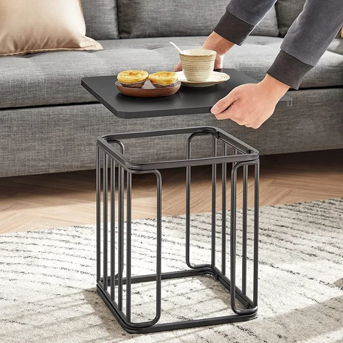 Juodi kavos staliukai iš medžio drožlių plokštės ir plieno