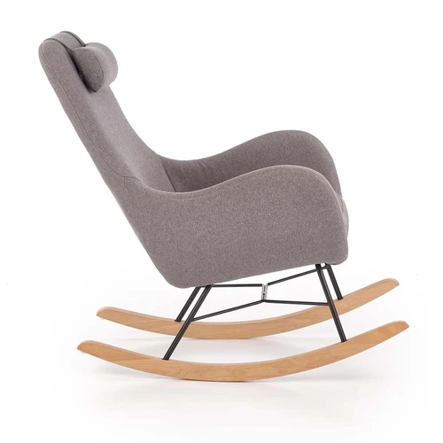 Kokybiška pilka sofa lova su audinio ir masyvo apdaila