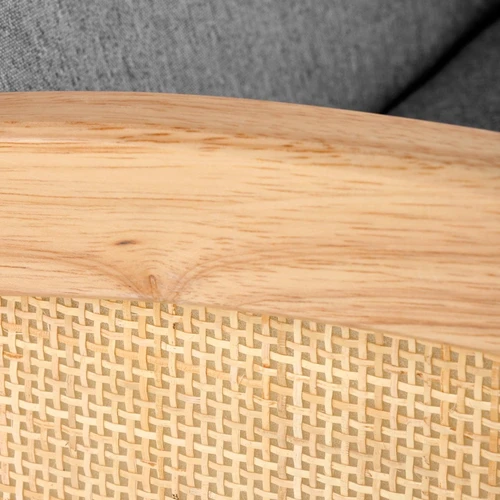 Elegantiški pilki baldai iš audinio ir sintetinio rotango