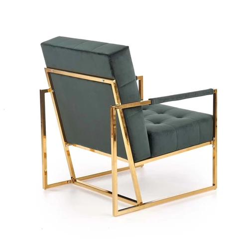 Elegantiška žalio ir aukso spalvų kėdė su chromuoto plieno kojomis