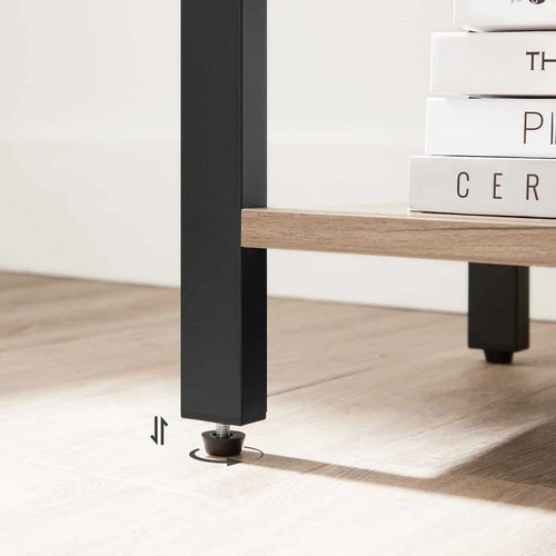 Pilkai juoda knygų lentyna iš medžio drožlių plokštės ir plieno