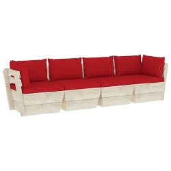 Keturvietė sodo sofa, eglės mediena, iš palečių su pagalvėmis - Foteliai, sofos