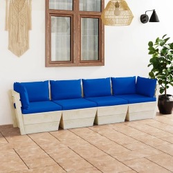 Keturvietė sodo sofa iš palečių, su pagalvėlėmis, eglės mediena