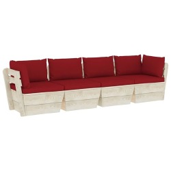 Keturvietė sodo sofa, iš palečių su pagalvėlėmis, eglės mediena - Foteliai, sofos