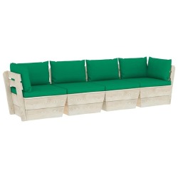 Keturvietė sodo sofa iš palečių su pagalvėmis, eglės mediena - Foteliai, sofos