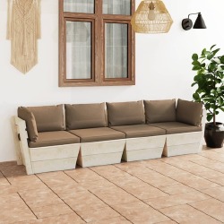 Keturvietė sodo sofa, iš palečių su pagalvėmis, eglės mediena
