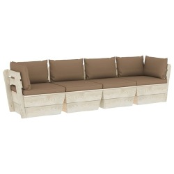 Keturvietė sodo sofa, iš palečių su pagalvėmis, eglės mediena - Foteliai, sofos