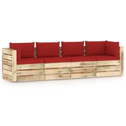 Keturvietė sodo sofa su raudonomis pagalvėmis