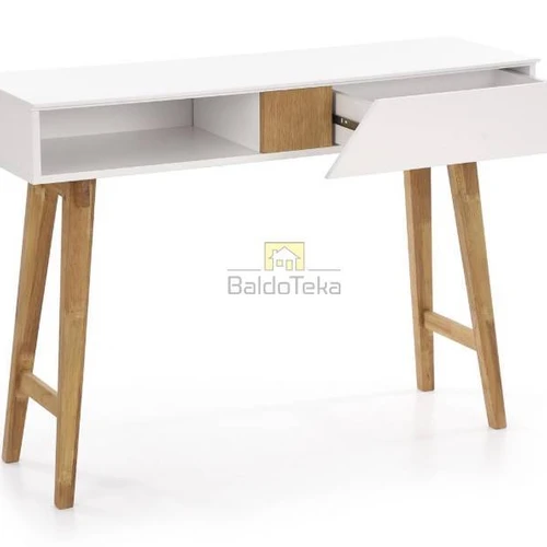 Stilinga spinta balta matinė su medžio akcentais