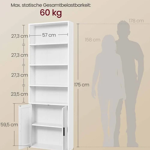 Knygų lentyna VASAGLE Custos, 6 pakopų, su durelėmis, 60 × 175 × 24 cm - Lentynos