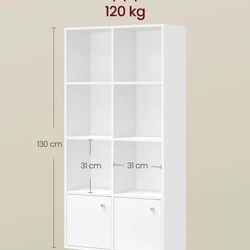 Knygų lentyna VASAGLE LBC33WT, 3 durelės, Balta, 65,8 × 130 × 29 cm - Lentynos