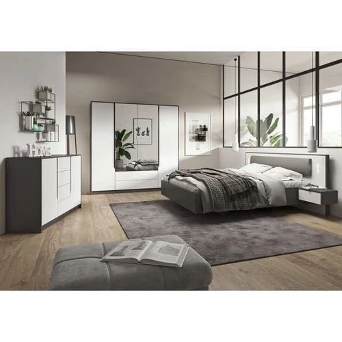 Moderni balta ir pilka komoda su grafitu