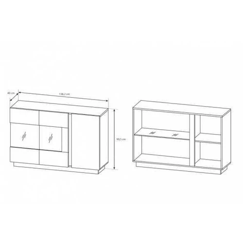 Ąžuolo ir baltos spalvos komoda su stiklais