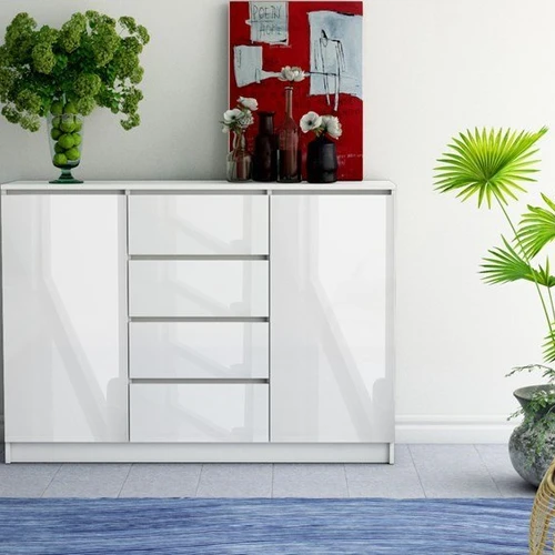 Blizgi balta komoda su PVC kraštų apdaila