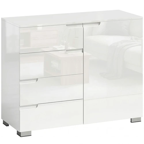 Komoda, 4 stalčiai ir spintelė, Balta, 100 × 80 × 40 cm