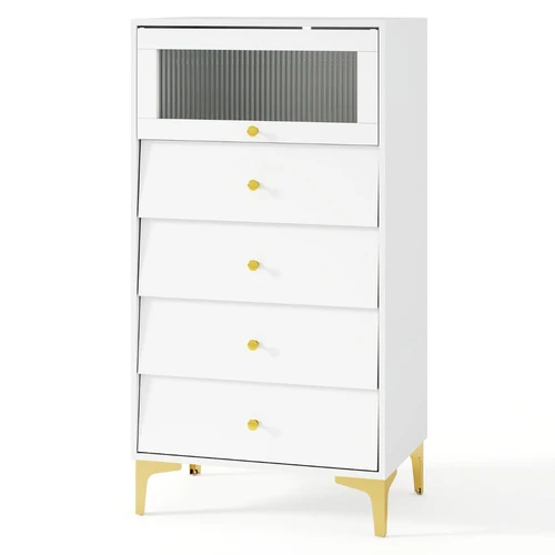 Komoda 60x40x112,5cm., baltos/auksinės spalvos
