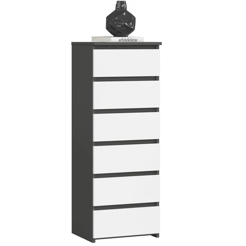 Komoda AKORD CL6, 6 stalčiai, pilkos/baltos spalvos, 40 × 109 × 35 cm