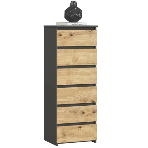 Komoda AKORD CL6, 6 stalčiai, pilkos/rudos spalvos, 40 × 109 × 35 cm
