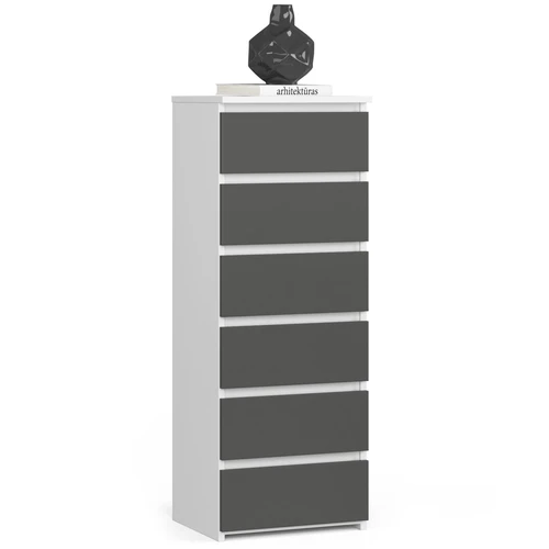 Komoda AKORD CL6/40, 6 stalčių, baltos/pilkos spalvos, 40 × 109 × 35 cm