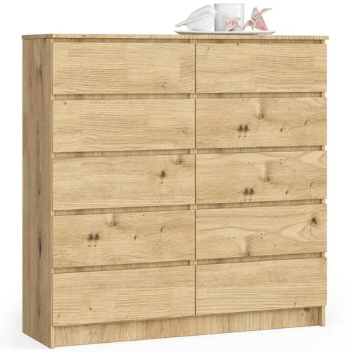 Komoda AKORD K120, 10 stalčių, rudos spalvos, 120 × 121 × 40 cm