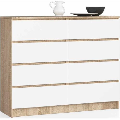Komoda AKORD K120, 8 stalčiai, baltos/rudos spalvos, 120 × 99 × 40 cm