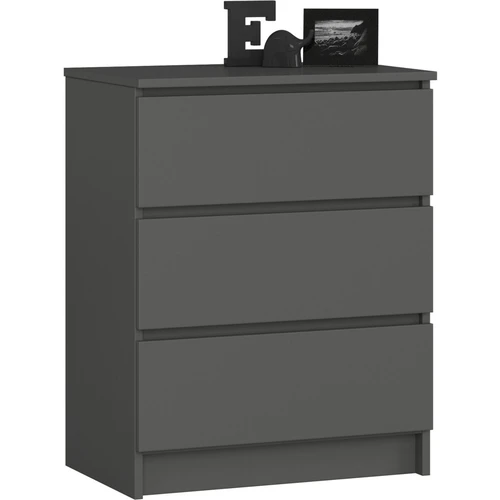 Komoda AKORD K60 3SZ, 3 stalčiai, pilkos spalvos, 60 × 77 × 40 cm