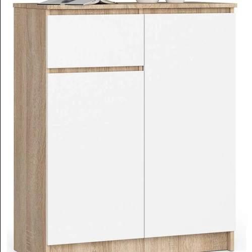 Komoda AKORD K80 2D 1SZ, 2 durelės ir 1 stalčius, baltos/ąžuolo spalvos, 80 × 99 × 40 cm