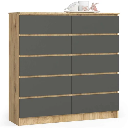 Komoda AkordV2 K120, 10 stalčių, rudos/pilkos spalvos, 120 × 121 × 40 cm