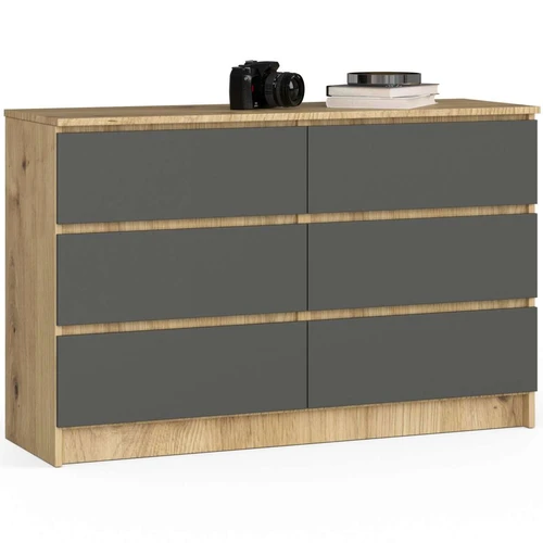 Komoda AkordV2 K120, 6 stalčių, rudos/pilkos spalvos, 120 × 77 × 40 cm