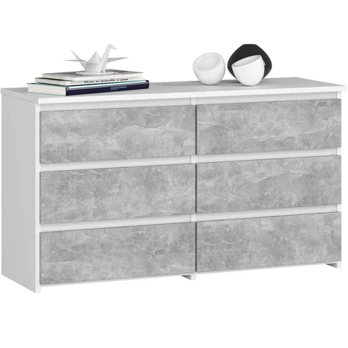 Komoda CL100, 6 stalčiai, baltos/pilkos spalvos, 100 × 57 × 35 cm