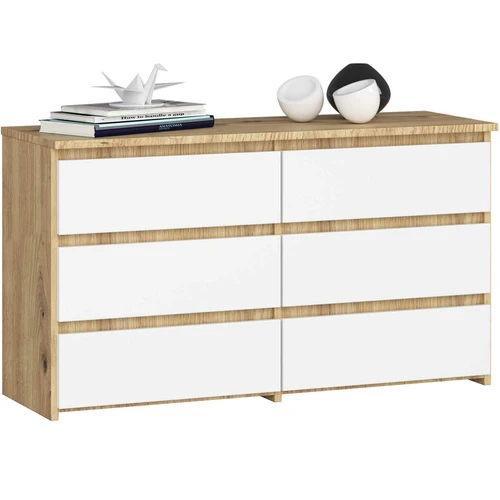 Komoda CL100, 6 stalčių, ąžuolo/baltos spalvos, 100 × 57 × 35 cm