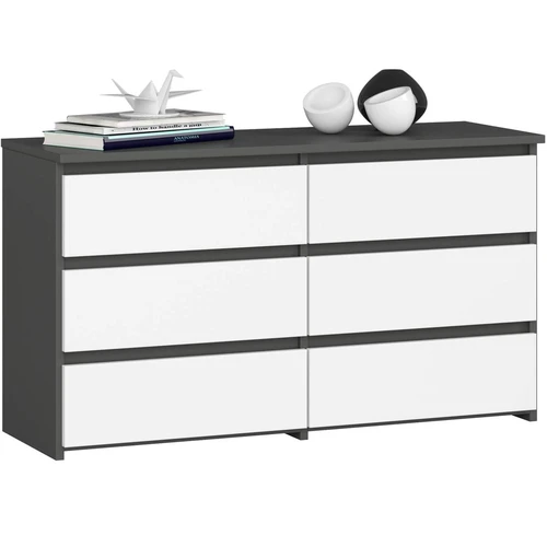Komoda CL100, 6 stalčių, pilkos/baltos spalvos, 100 × 57 × 35 cm