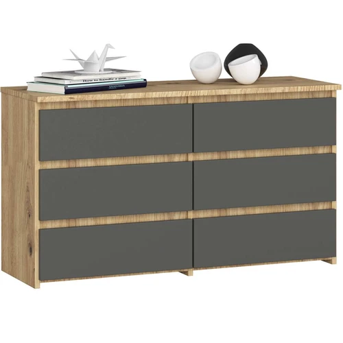 Komoda CL100, 6 stalčių, pilkos/rudos spalvos, 100 × 57 × 35 cm