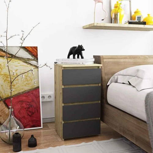 Komoda CL4, 4 stalčiai, rudos/pilkos spalvos, 40 × 74 × 35 cm - Komodos, šoninės spintelės