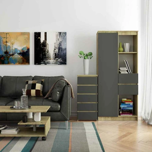 Komoda CL5, 5 stalčiai, rudos/pilkos spalvos, 40 × 92 × 35 cm - Komodos, šoninės spintelės