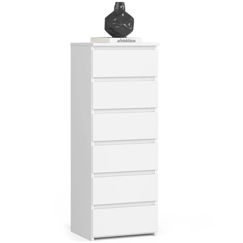 Komoda CL6, 6 stalčiai, baltos spalvos, 40 × 109 × 35 cm