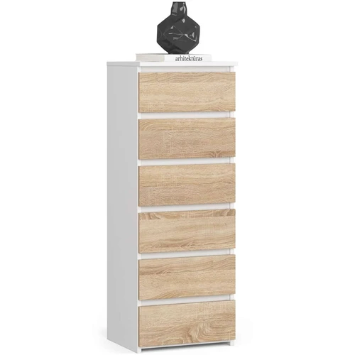 Komoda CL6, 6 stalčiai, baltos/rudos spalvos, 40 × 109 × 35 cm