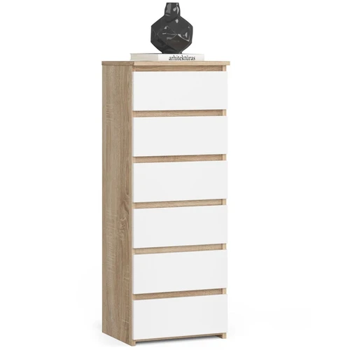 Komoda CL6, 6 stalčiai, baltos/rudos spalvos, 40 × 109 × 35 cm