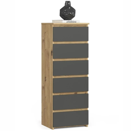 Komoda CL6, 6 stalčiai, rudos/pilkos spalvos, 40 × 109 × 35 cm
