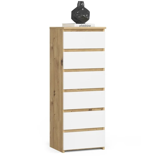 Komoda CL6/40, 6 stalčių, baltos/rudos spalvos, 40 × 109 × 35 cm
