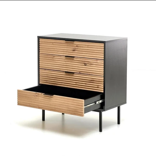 Stilinga komoda amatinio ąžuolo ir juodos spalvos derinys