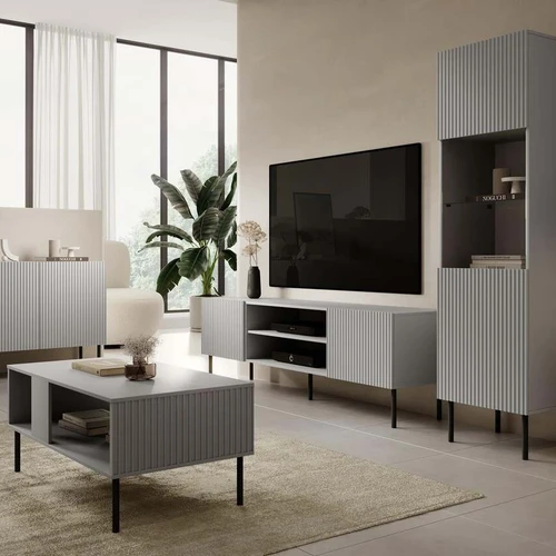 Laminuota komoda šviesiai pilka – patikima ir stilinga