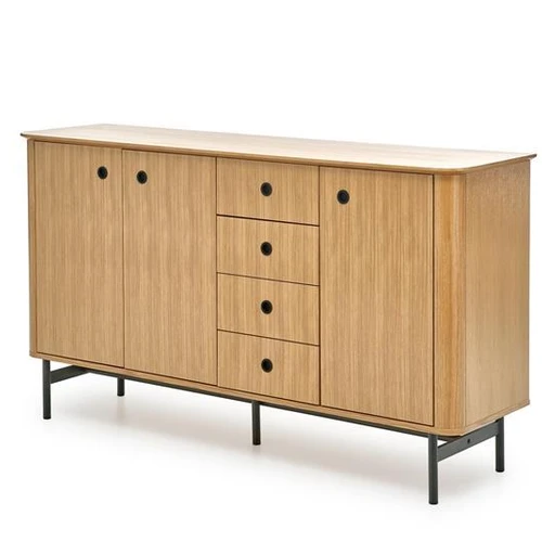 Komoda su natūralaus ąžuolo ir juodos spalvos apdaila