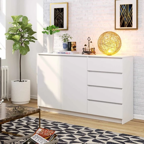 Baltos spalvos komoda K 013 – puikus pasirinkimas bet kuriam interjerui