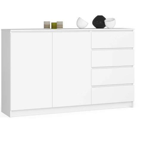 Komoda K013 160 cm. su 4-iais stalčiais, baltos spalvos