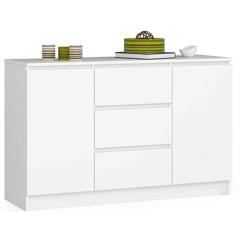 Komoda K016 CLP, 3 stalčiai, 2 durelės, baltos spalvos, 120 × 77 × 40 cm